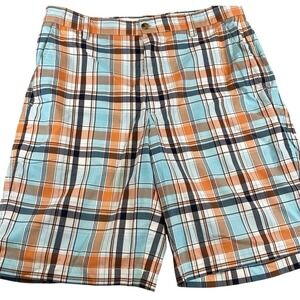 Footjoy Shorts Mens Size 32 Golf Orange Teal Plaid Polyester Performance